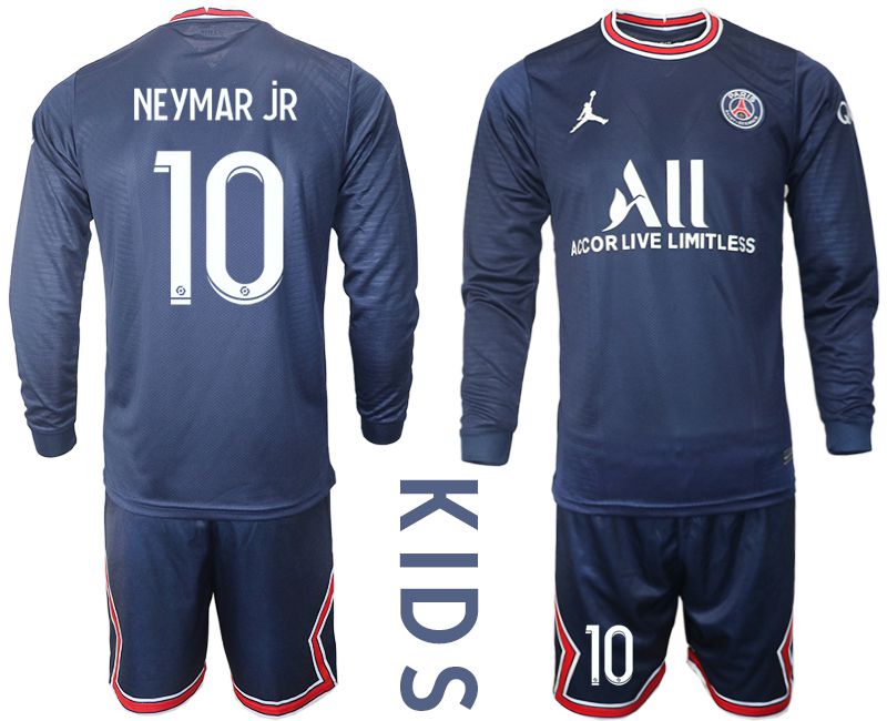 Youth 2021-2022 Club Paris St German home blue Long Sleeve #10 Soccer Jersey->youth soccer jersey->Youth Jersey